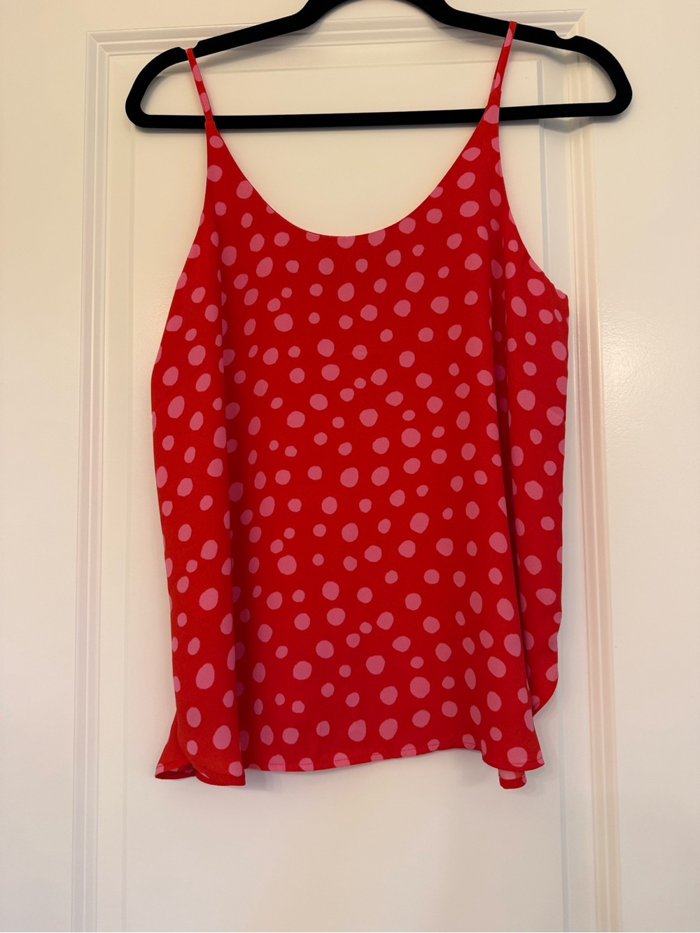 LOFT Red Camisole with Pink Polka Dots